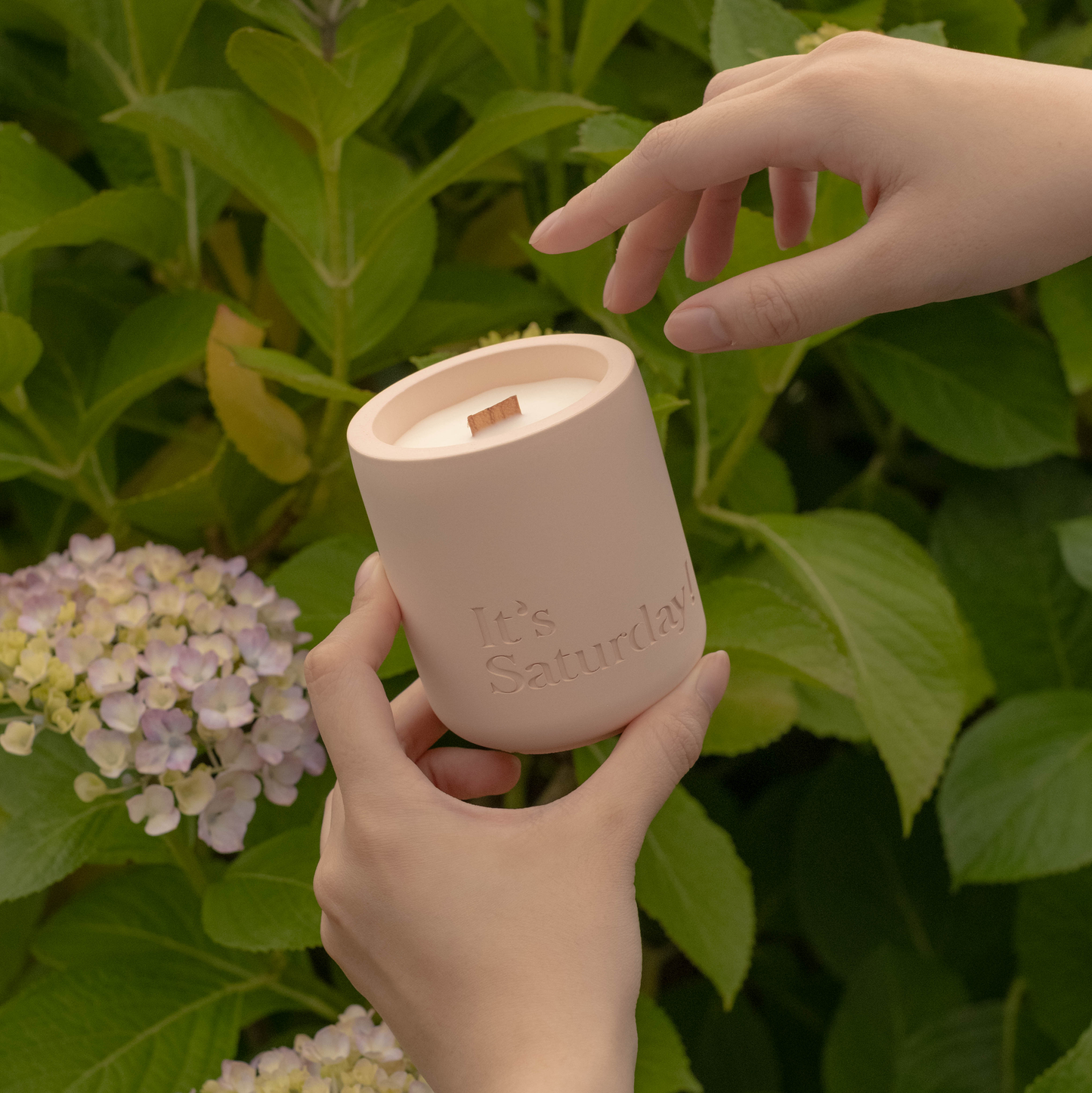 It's Saturday! No.007 山丘上的繡球花 - 亮粉水泥香氛蠟燭 Wooden Wick Candle