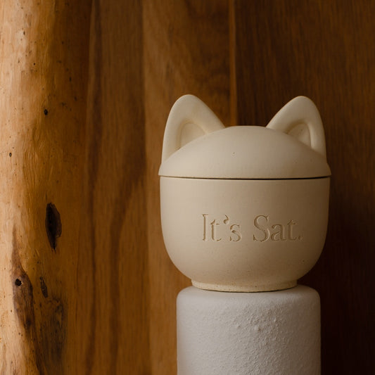 It's Saturday!【 Aibo 陪伴寵物系列 】貓耳朵款 泥土與貓 - 黃貓水泥香氛蠟燭 Wooden Wick Candle \寵物友善 Pet-friendly/