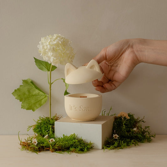 It's Saturday!【 Aibo 陪伴寵物系列 】貓耳朵款 No.018 閣樓間 - 裸色水泥香氛蠟燭 Wooden Wick Candle \寵物友善 Pet-friendly/