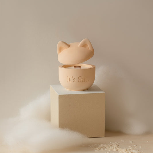 It's Saturday!【 Aibo 陪伴寵物系列 】貓耳朵款 No.024 午後奶茶 - 暖橘水泥香氛蠟燭 Wooden Wick Candle \寵物友善 Pet-friendly/